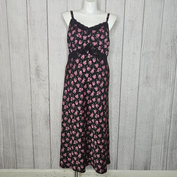 Torrid Rose Print Tea Length Woven Jacquard Lace Trim Cami Dress, sz 1 - Picture 2 of 8